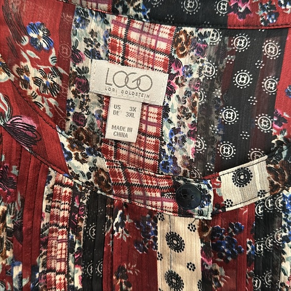 LOGO by Lori Goldstein Printed Button-Front Satin Blouse - Picture 8 of 11